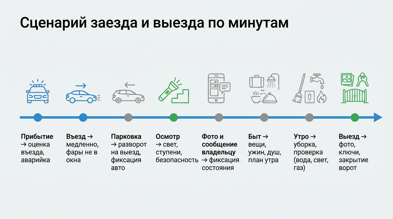 Сценарий заезда и выезда по минутам